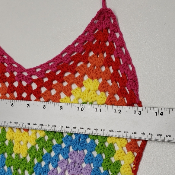 Color Block Open Knit Tassel Tie Backless Knot Waist Cami Romper Women's Size 6 - Picture 10 of 13